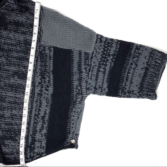 Anthropologie PURE Hand Knit Boxy Relaxed Fit Cardigan Sweater Gray/Black - Picture 6 of 8